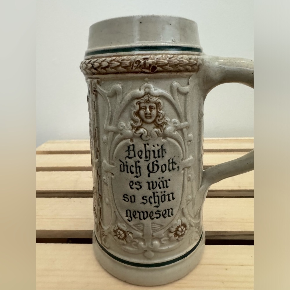 Antique 19thc Stoneware German Beer Stein Tankard Vessle Trompeter Von Sackingen - Picture 3 of 8
